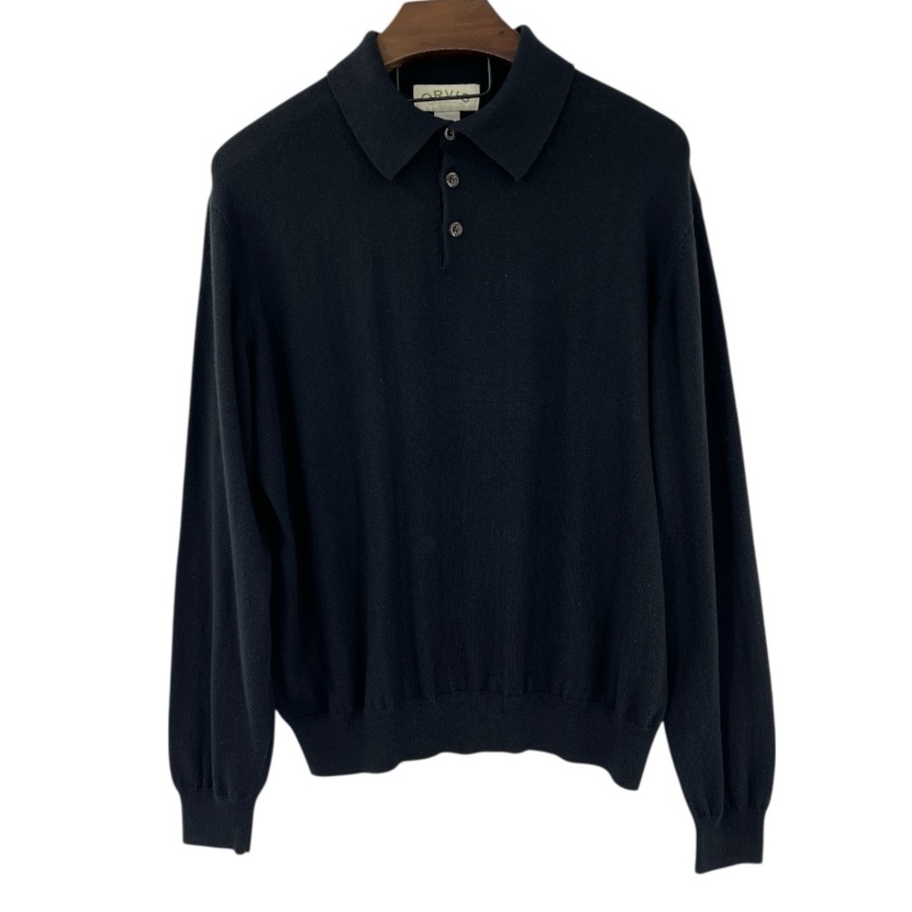 Men's Orvis Cotton Silk Cashmere Polo Sweater Long Sleeve XL Black Shirt